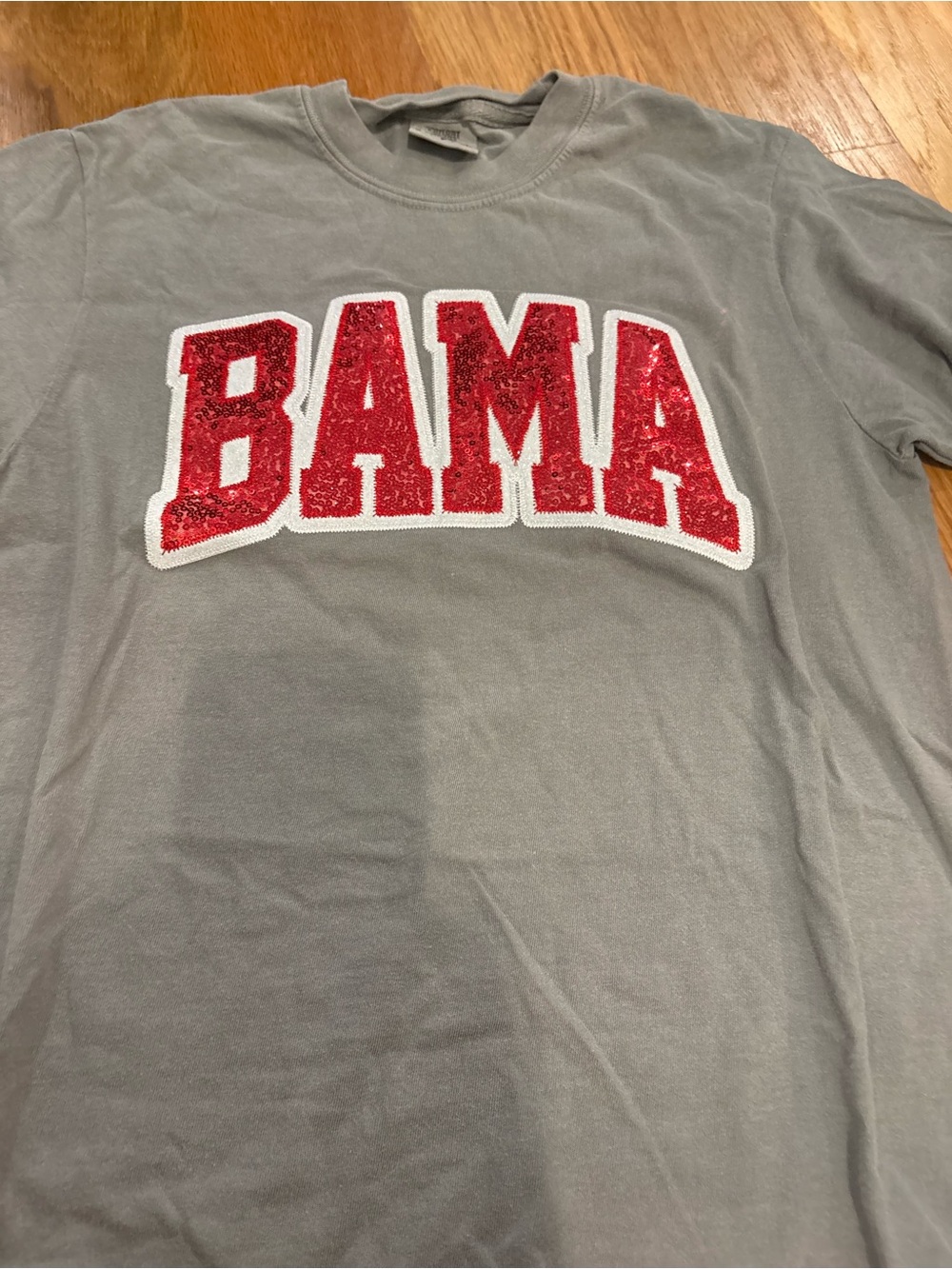 Comfort Colors Gray Kids Tee with Red Sequin BAMA Applique